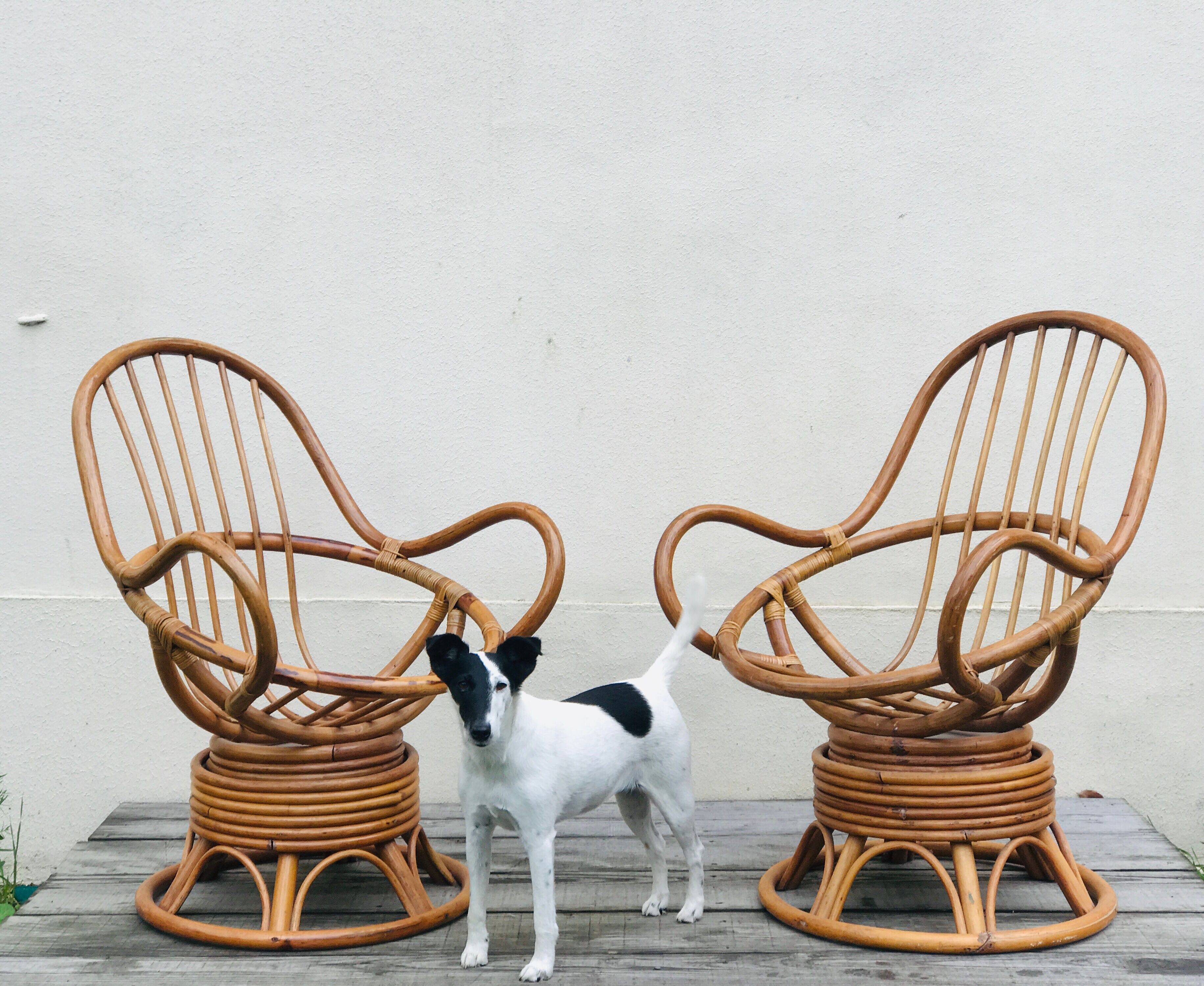 Pair of bamboo armchairs