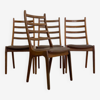 KAI KRISTIANSEN chairs for KORUP in rosewood, seat in brown skai. Denmark. 1960s. Used condition. (Small tear on one seat)