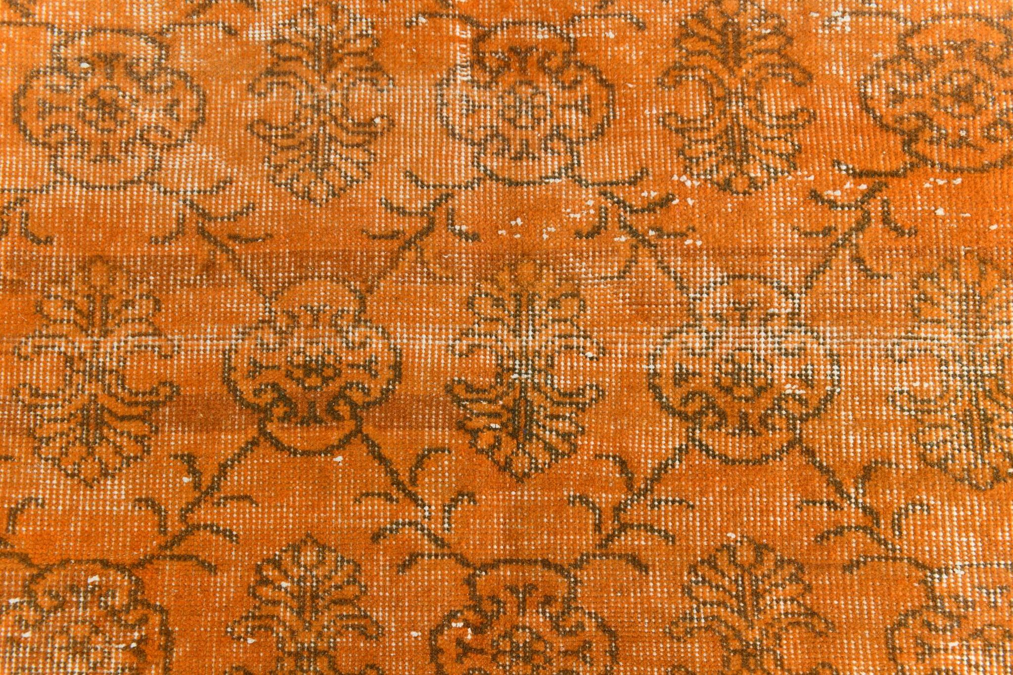 Tapis Vintage Orange Ocre Patiné, Style Bohème Chic
