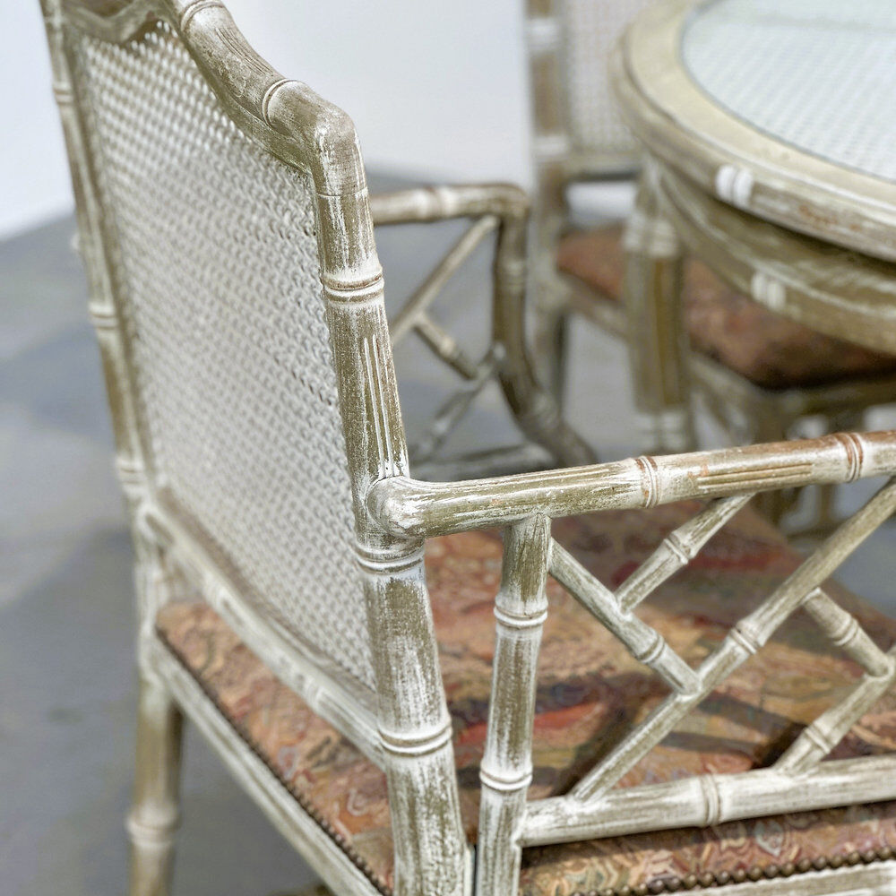 Vintage faux bamboo dining set with original fabric, 1980s