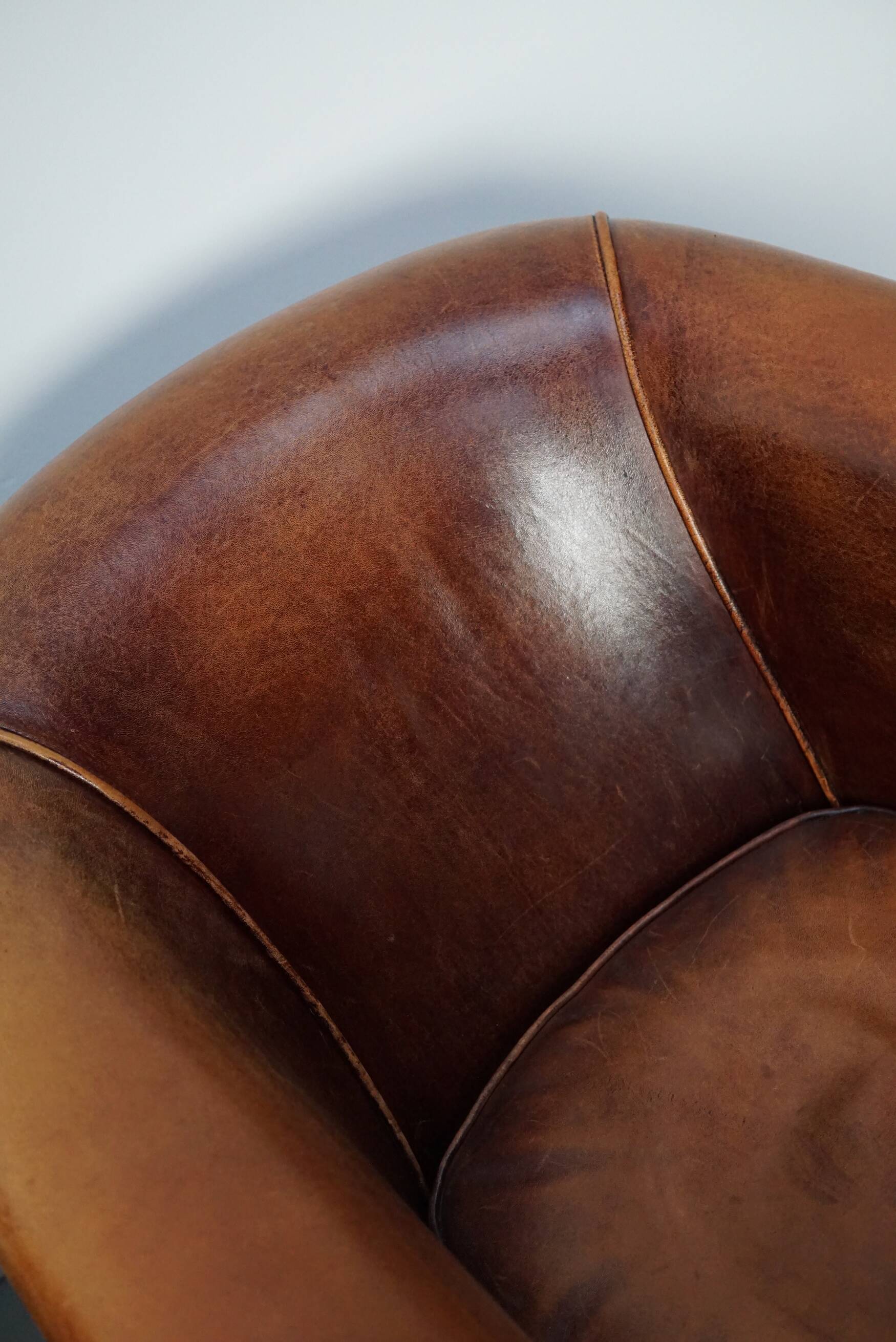 Vintage Dutch cognac coloured leather club chair, set of 2