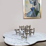 Table basse en travertin du milieu du siècle, style Jean Royère