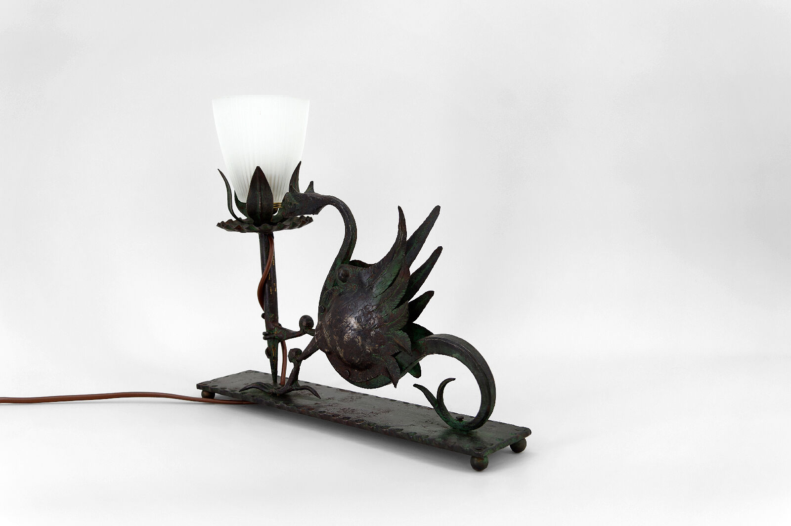 Wrought iron dragon table lamp, circa 1900