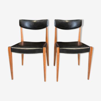 Lot de deux chaises vintage noires & bois années 1960