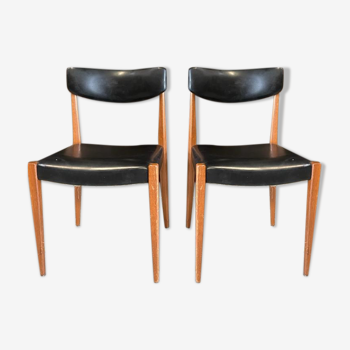 Lot of two vintage black chairs - 1960s wood