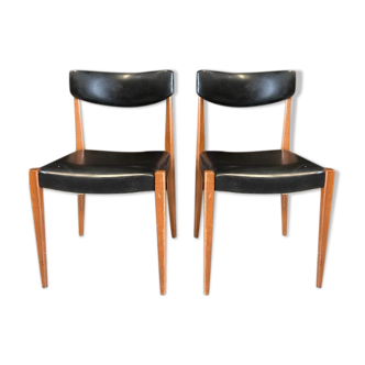 Lot de deux chaises vintage noires & bois années 1960