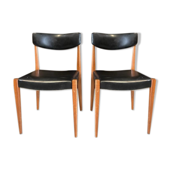 Lot of two vintage black chairs - 1960s wood