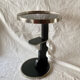 Vintage side table in glass, wood and aluminum