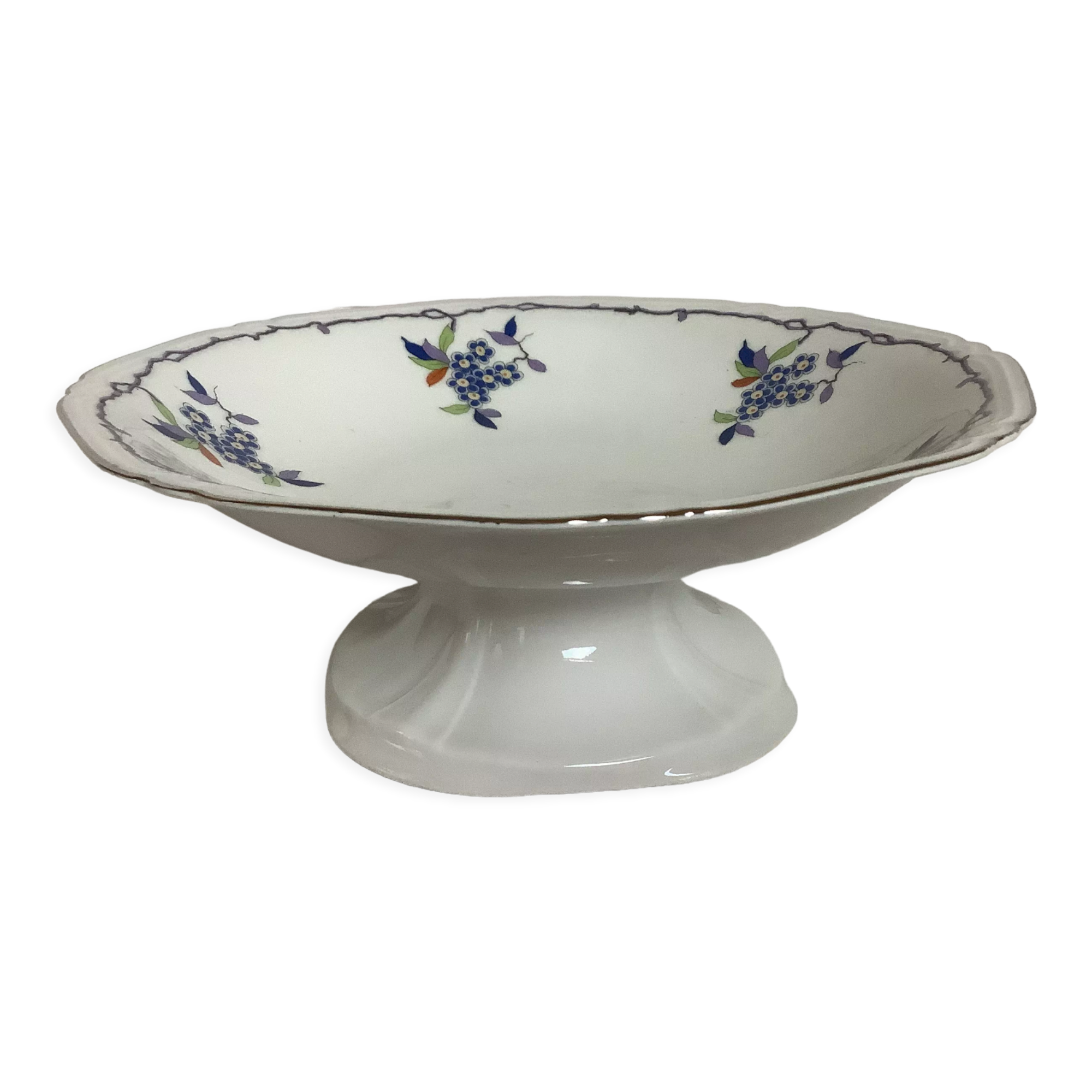 Old shower foot dish with silver border and forget-me-not flowers