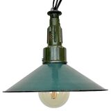 Industrial petrol enamel military pendant lamp with cast aluminium top, 1960s