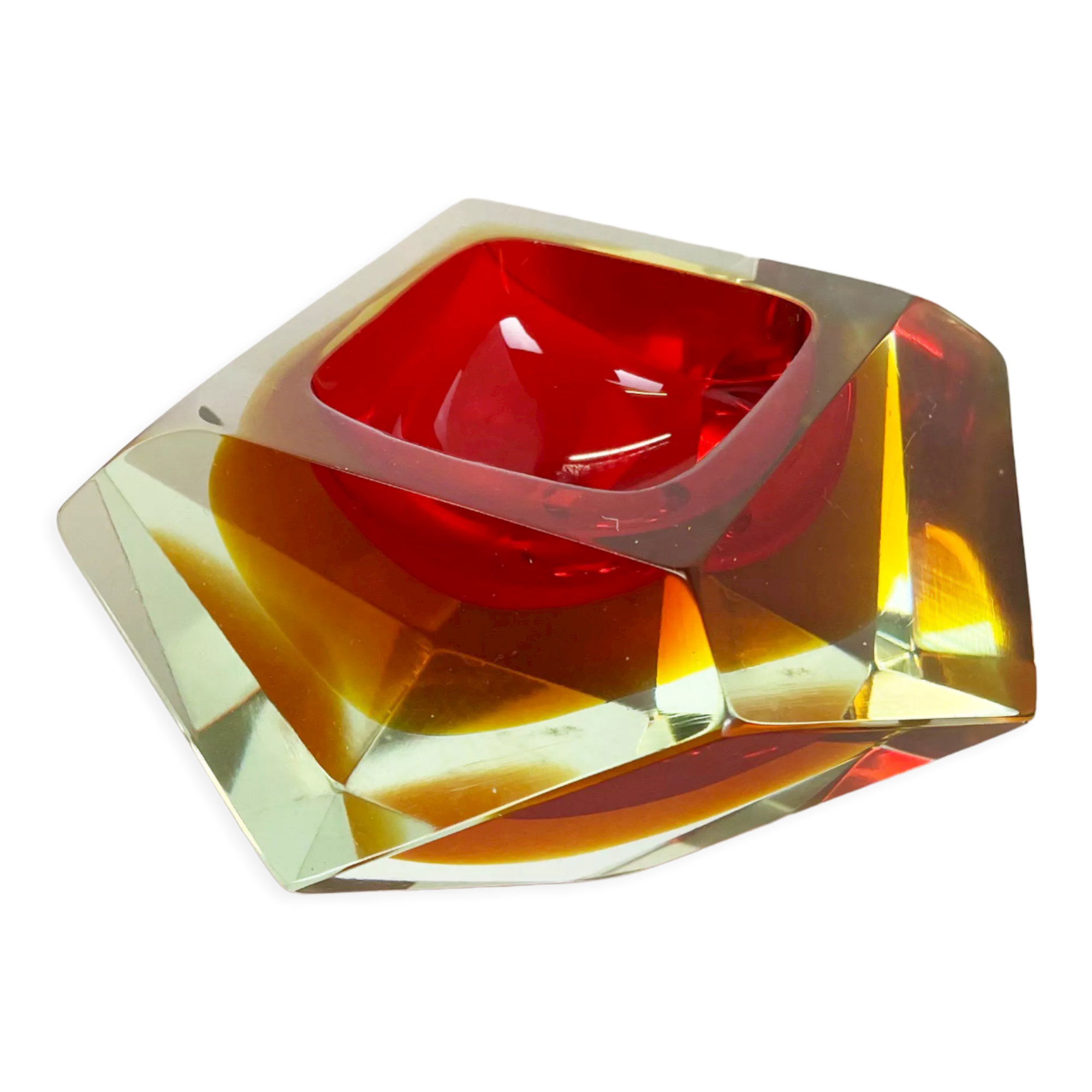 Murano glass sommerso diamond bowl ashtray element by flavio poli, italy, 1970s