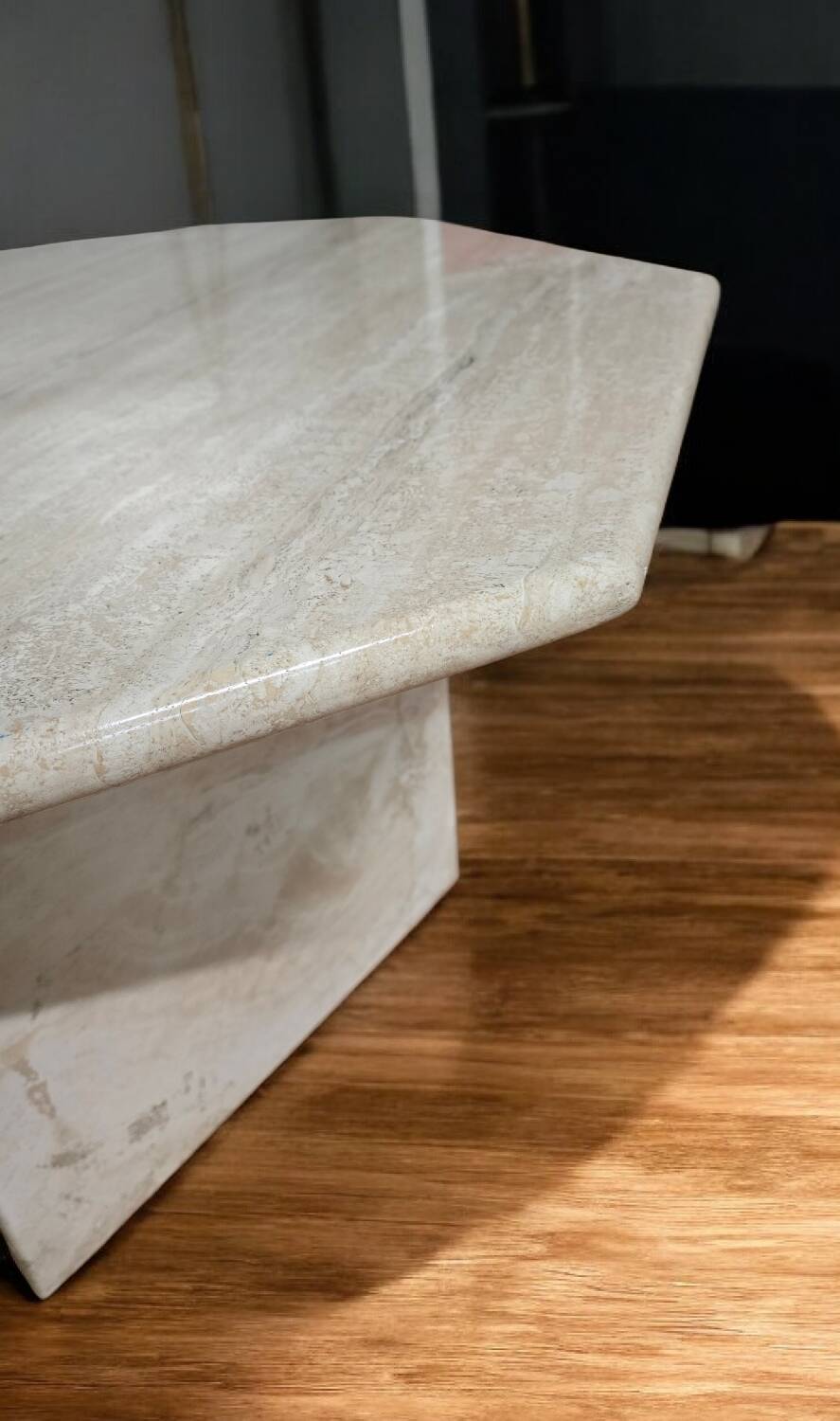 Octagonal coffee table in travertine