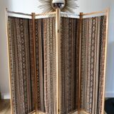 Screen in beech wood and vintage fabrics 1970s
