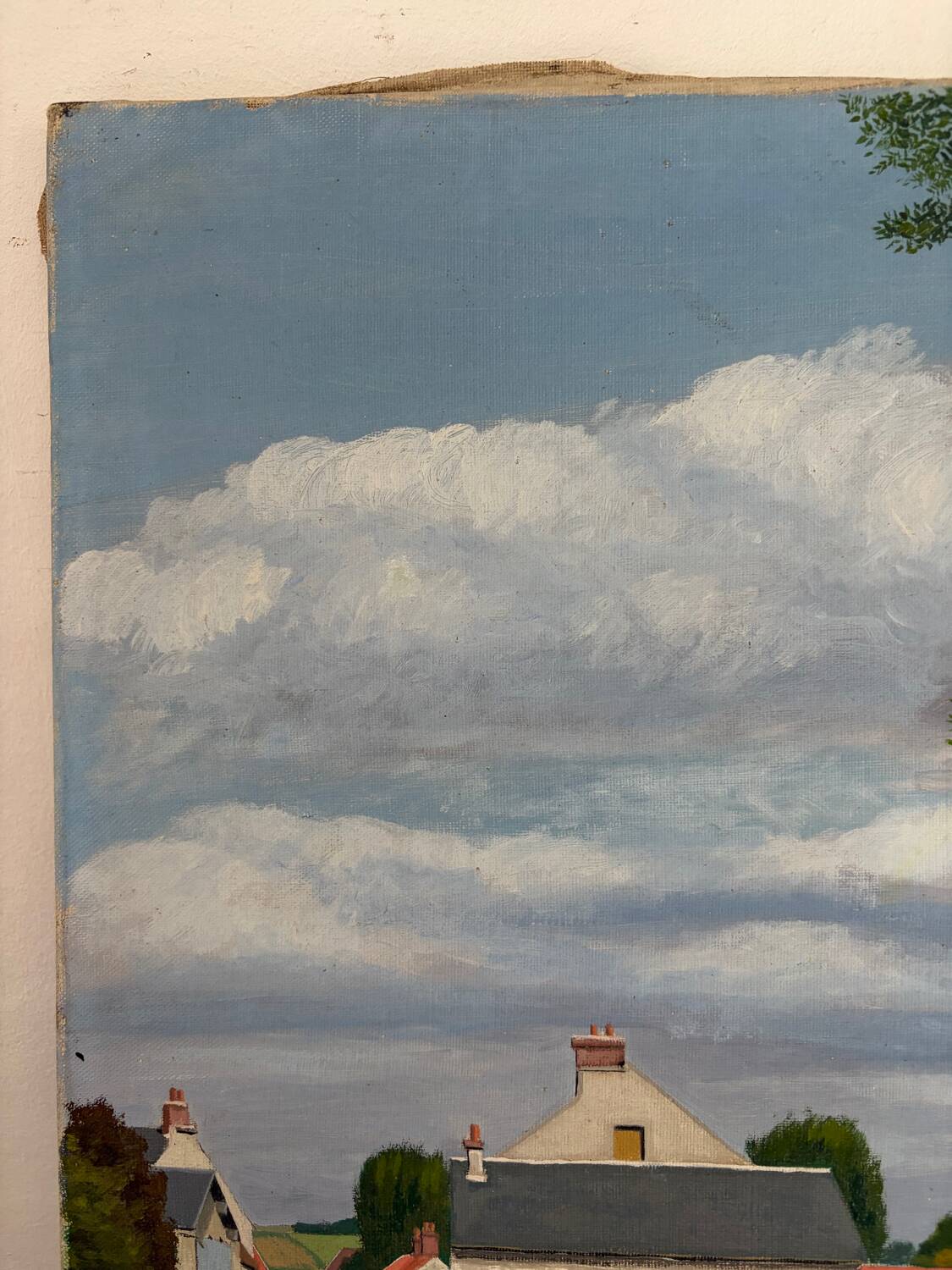 Landscape, arrival at the village, oil on canvas