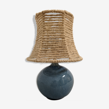 Vintage bedside ball lamp in glazed stoneware and jute rope