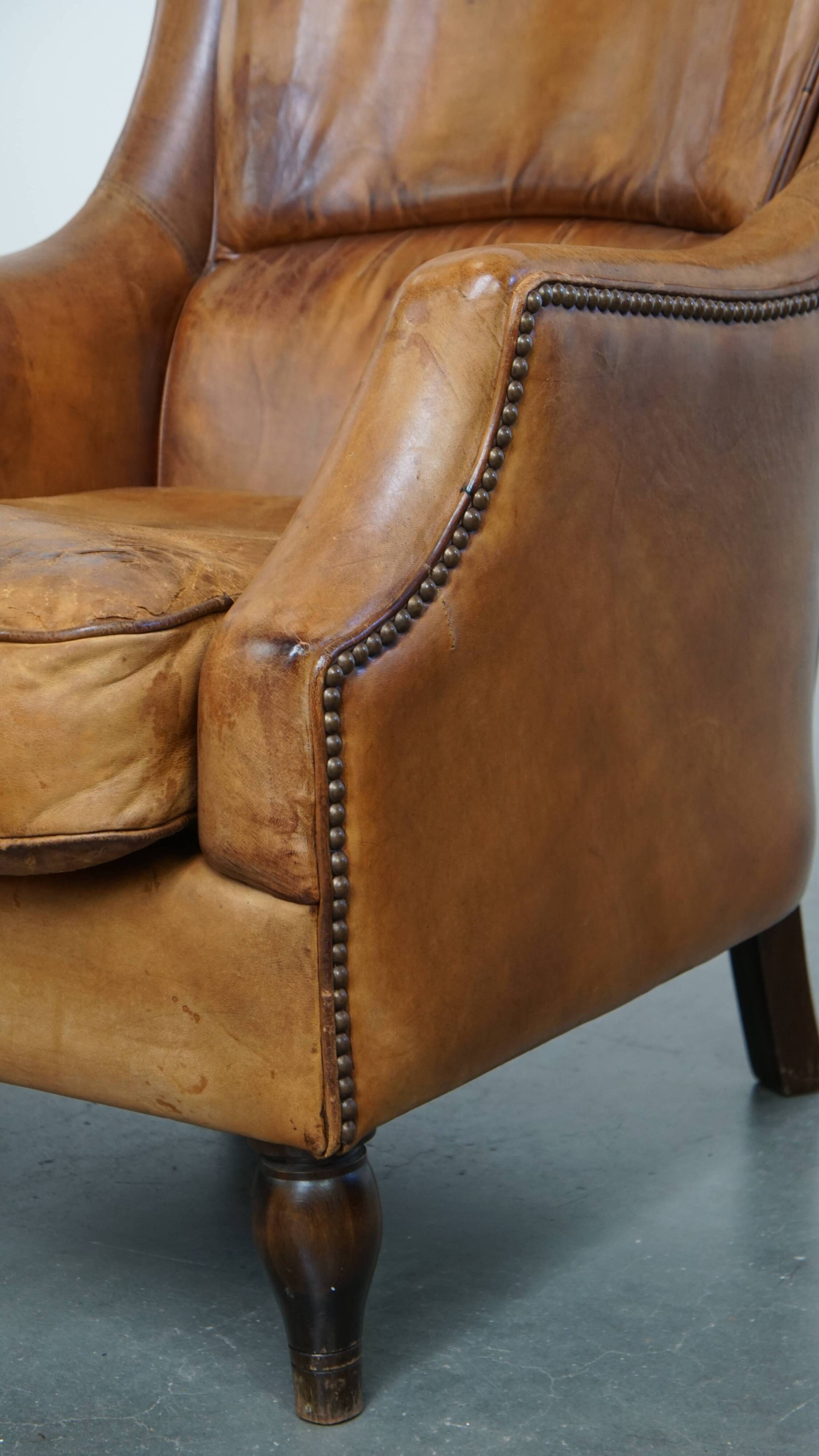 Vintage Armchair Made of Sheepskin Leather