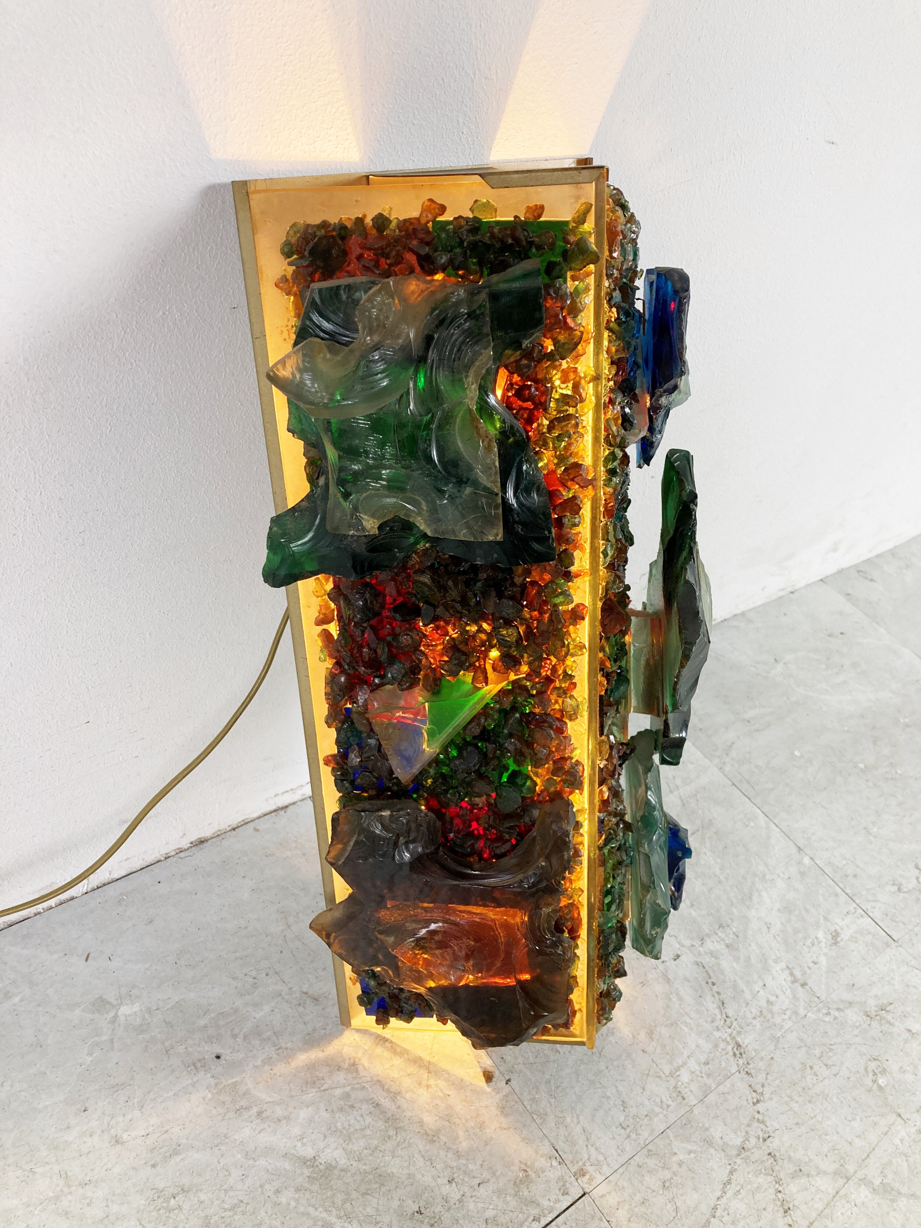 Vintage brutalist glass wall lamp, 1960s