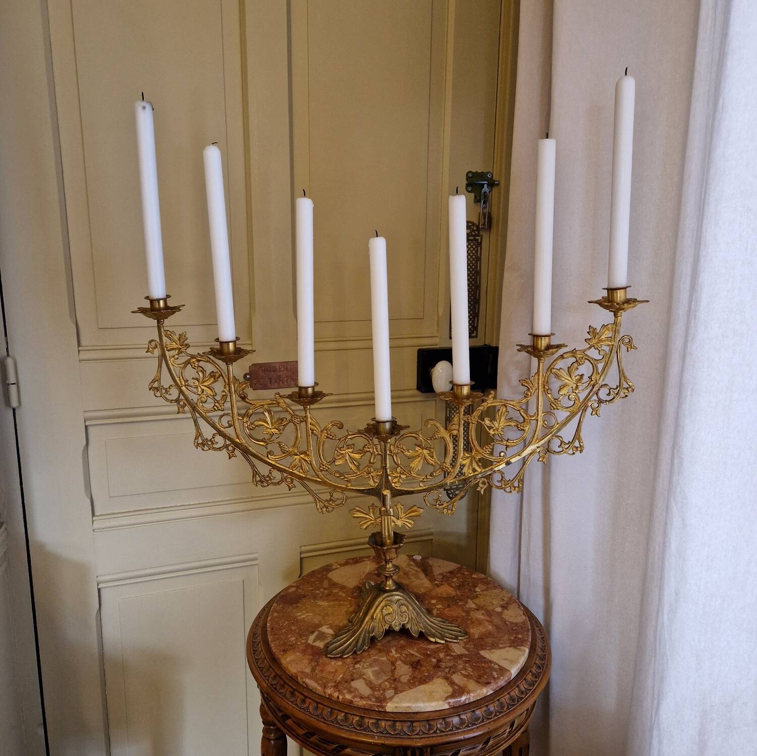Antique bronze and brass candelabrum, large model, 19th century candlestick.