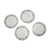 Set of 4 plate L'Amandinoise, geometric pattern, vintage French, rustic, countryside