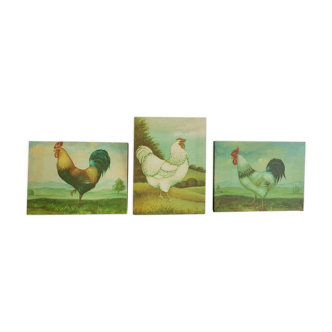 3 tableaux poules et coq