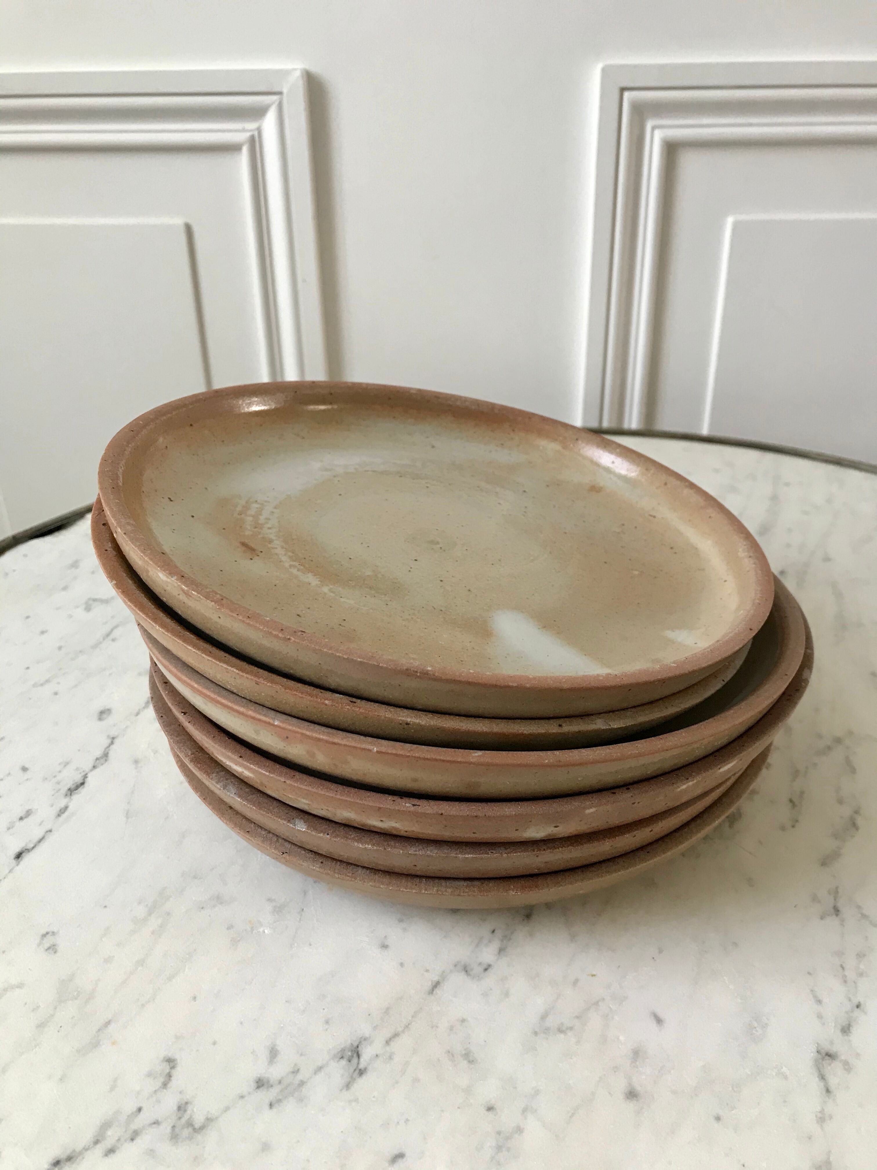 Set of 6 dessert plates in artisanal sandstone 60s-70s