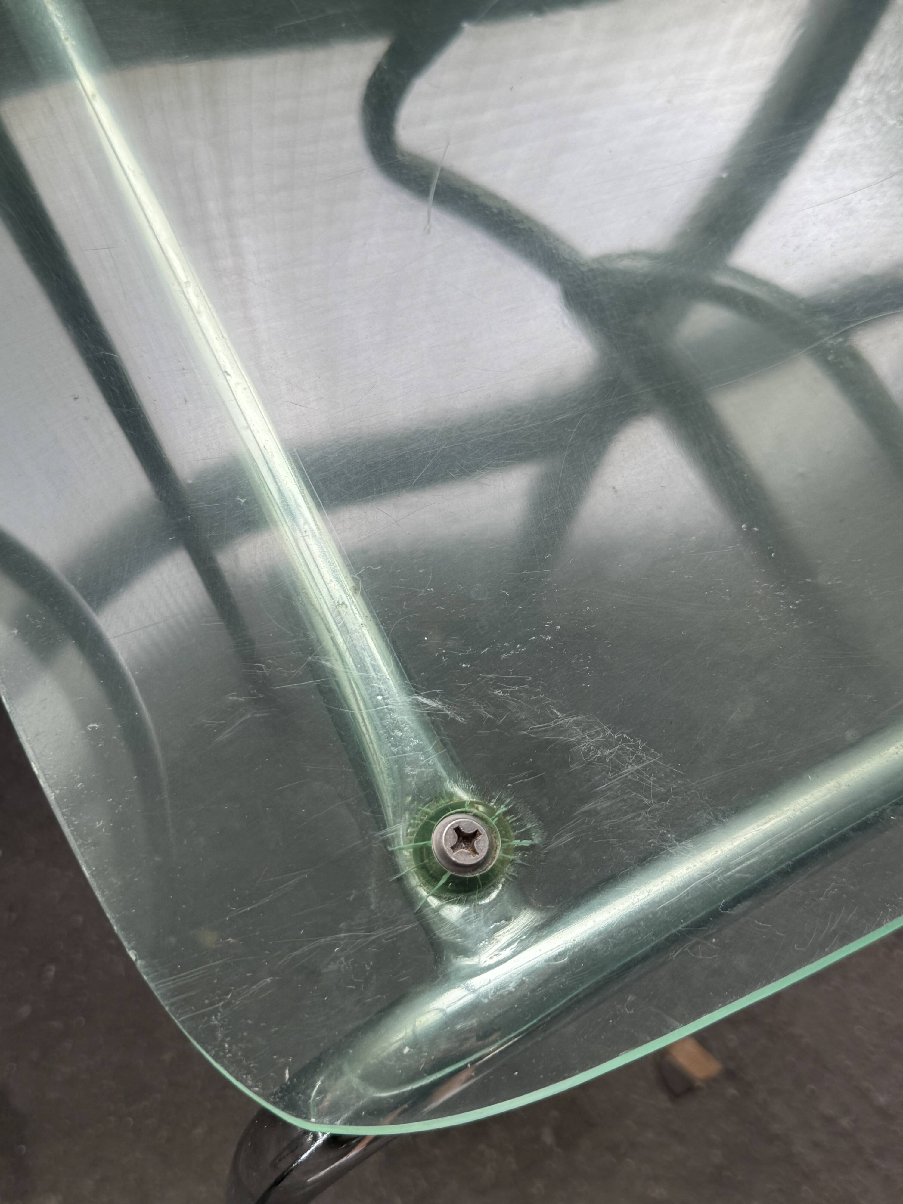 set of 4 designer chrome and plexiglass chairs, 80s