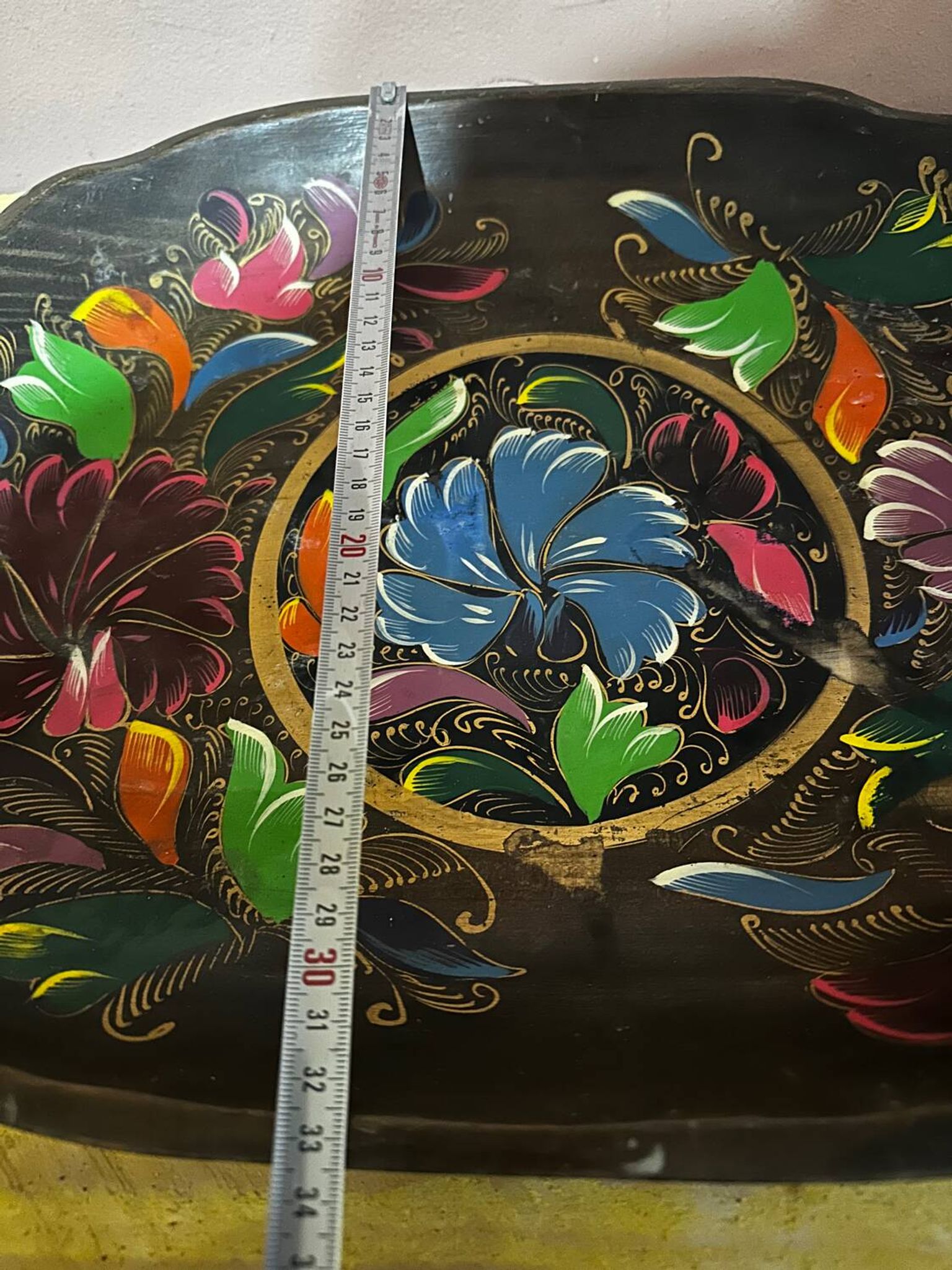 Mid-century hand-painted floral decorative tray / catchall 49 cm / 33 cm