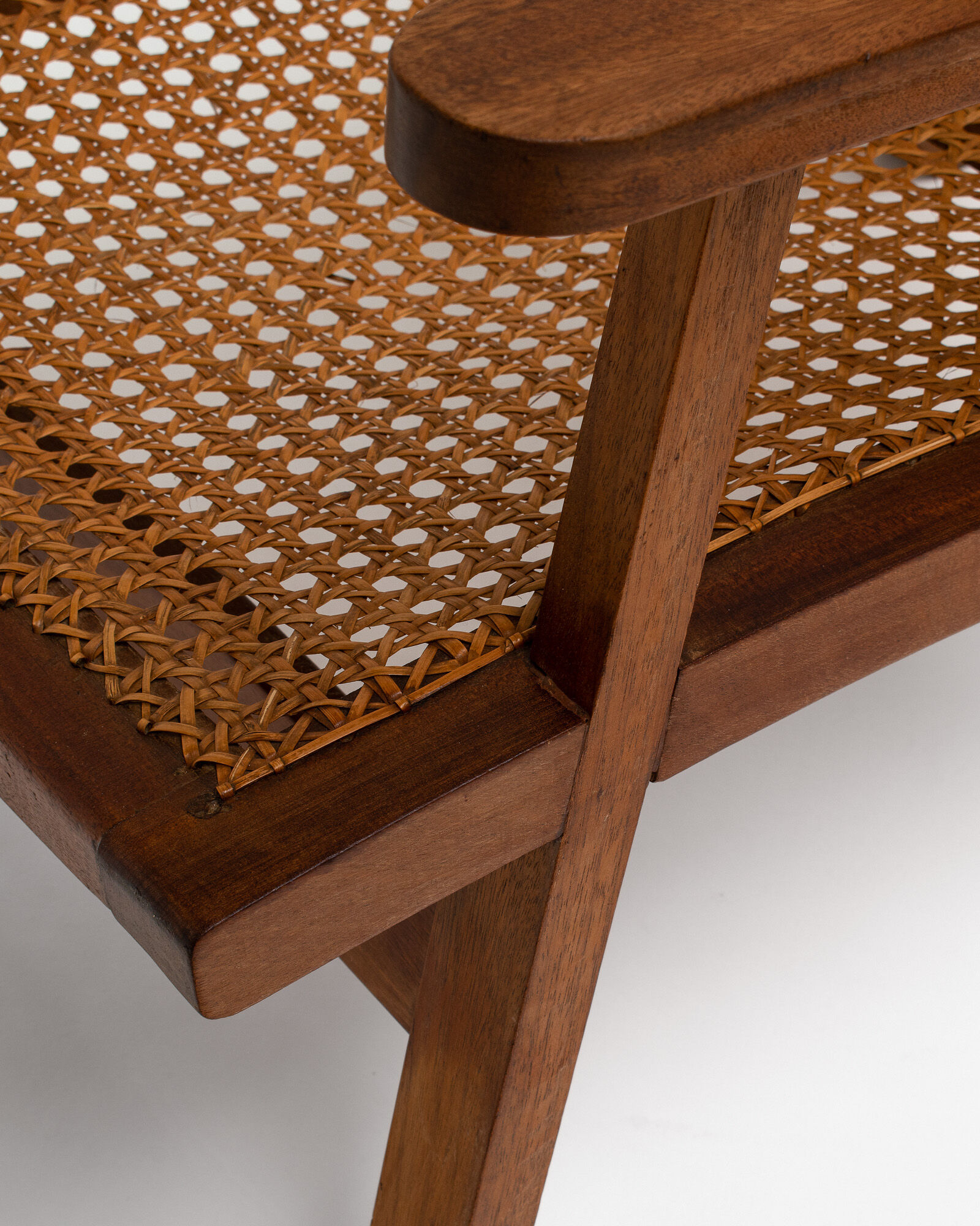 pair of french mahogany and cane armchairs, 1950s