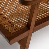 pair of french mahogany and cane armchairs, 1950s