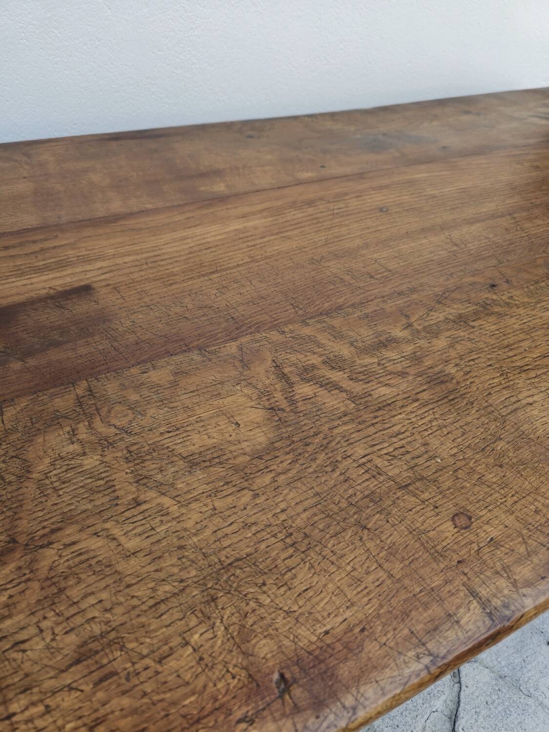 Rustic farmhouse coffee table with two drawers, solid oak, 19th century - 1.97m