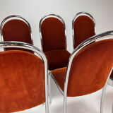 Set of 6 Belgium Tubular Frame and Velvet Dining Chairs, 1970s
