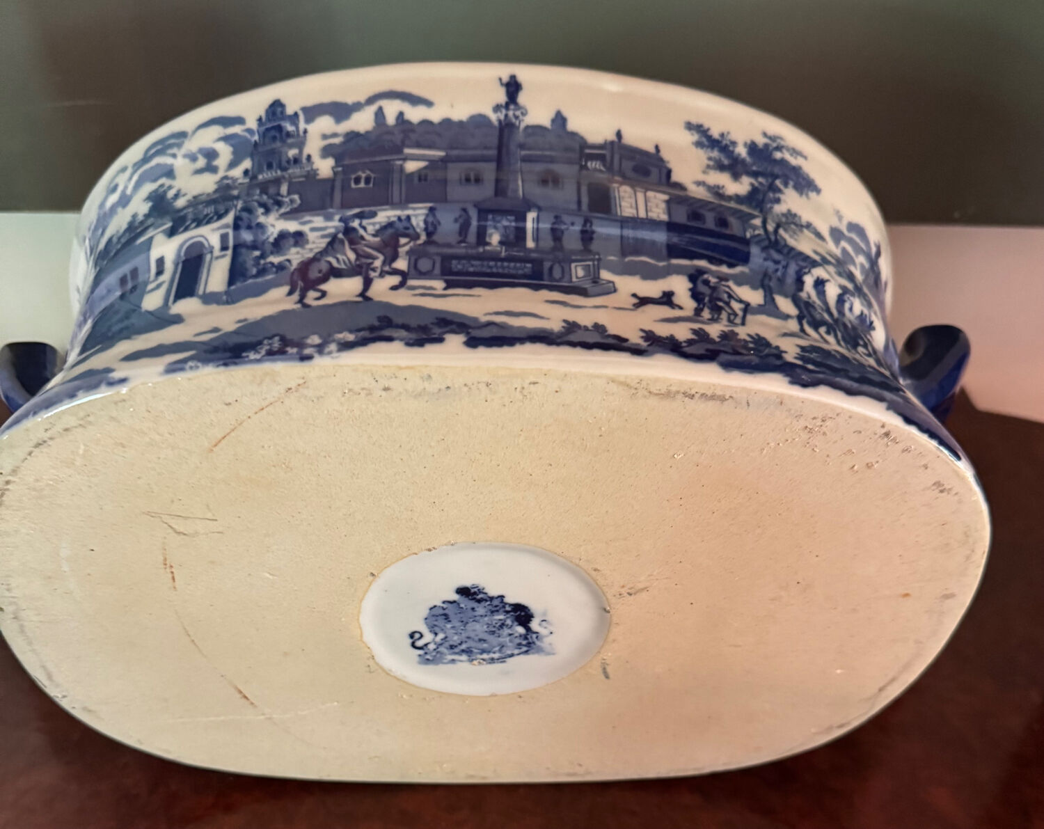 English earthenware planter, blue monochrome, 20th century