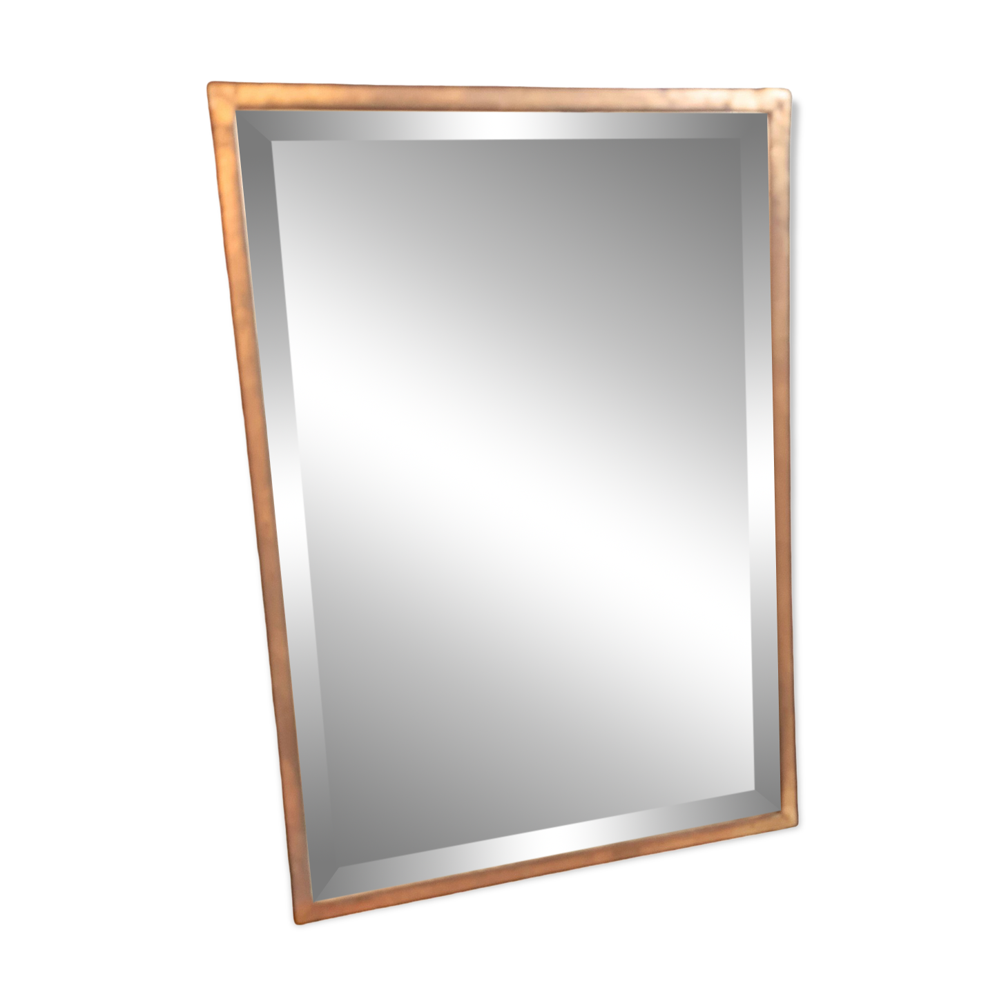 Beveled mercury mirror and japanese art nouveau illustration on the back