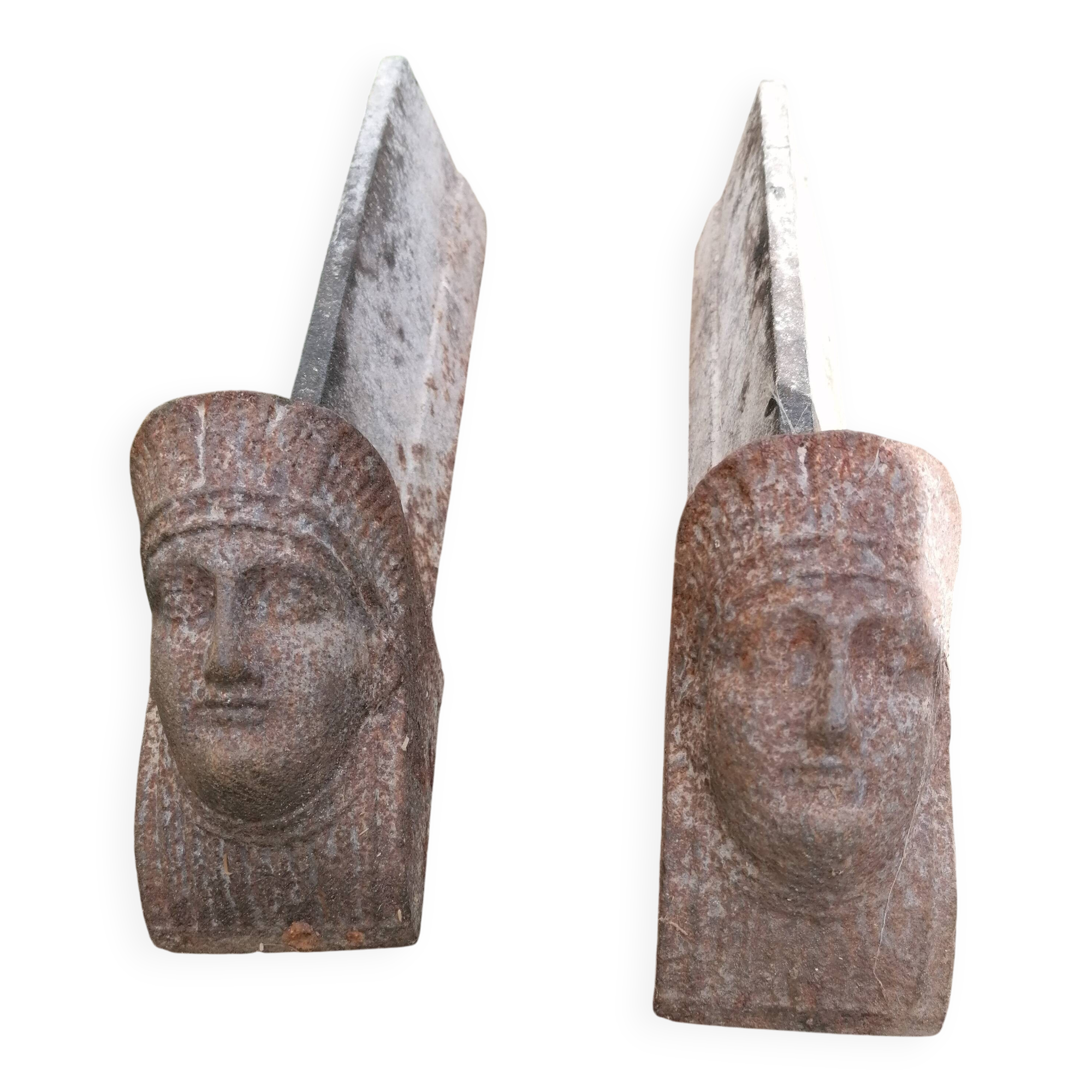 pair of andirons with sphinx heads