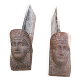 pair of andirons with sphinx heads