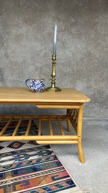 Vintage bamboo, wood and rattan coffee table
