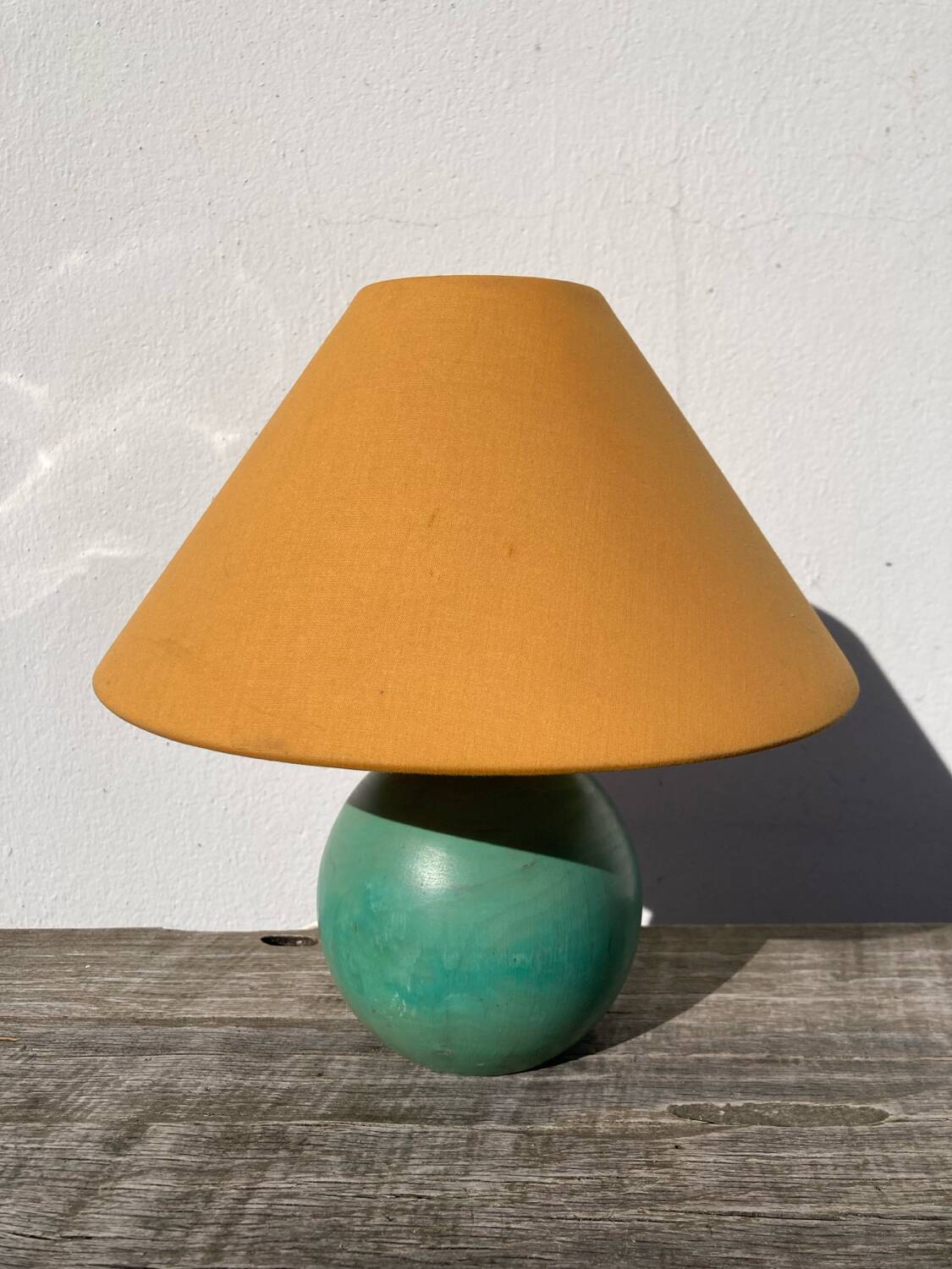 80s green wood ball bedside lamp