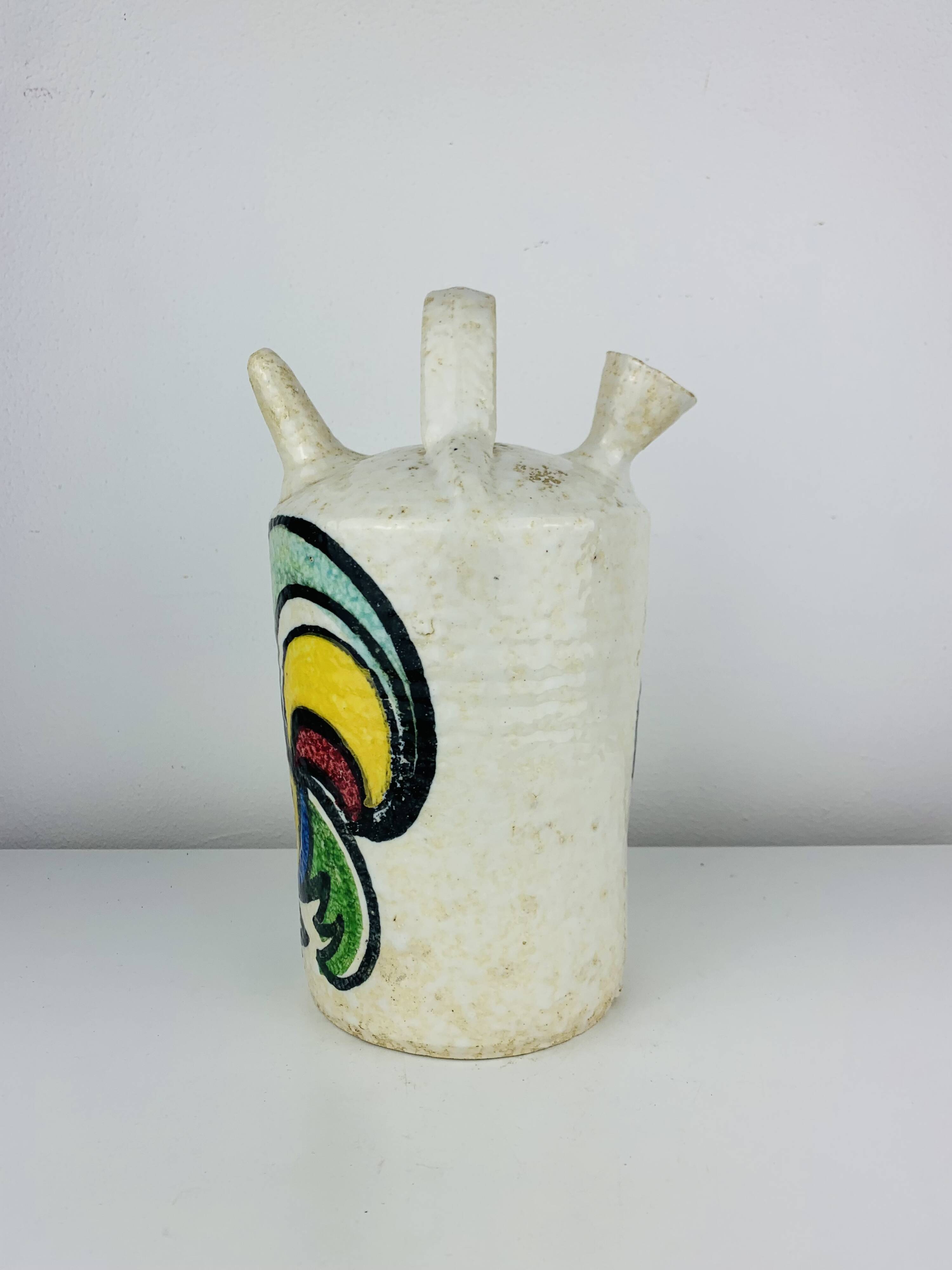 Ceramic pitcher jug by Pablo Sanguino, rooster, 1960s