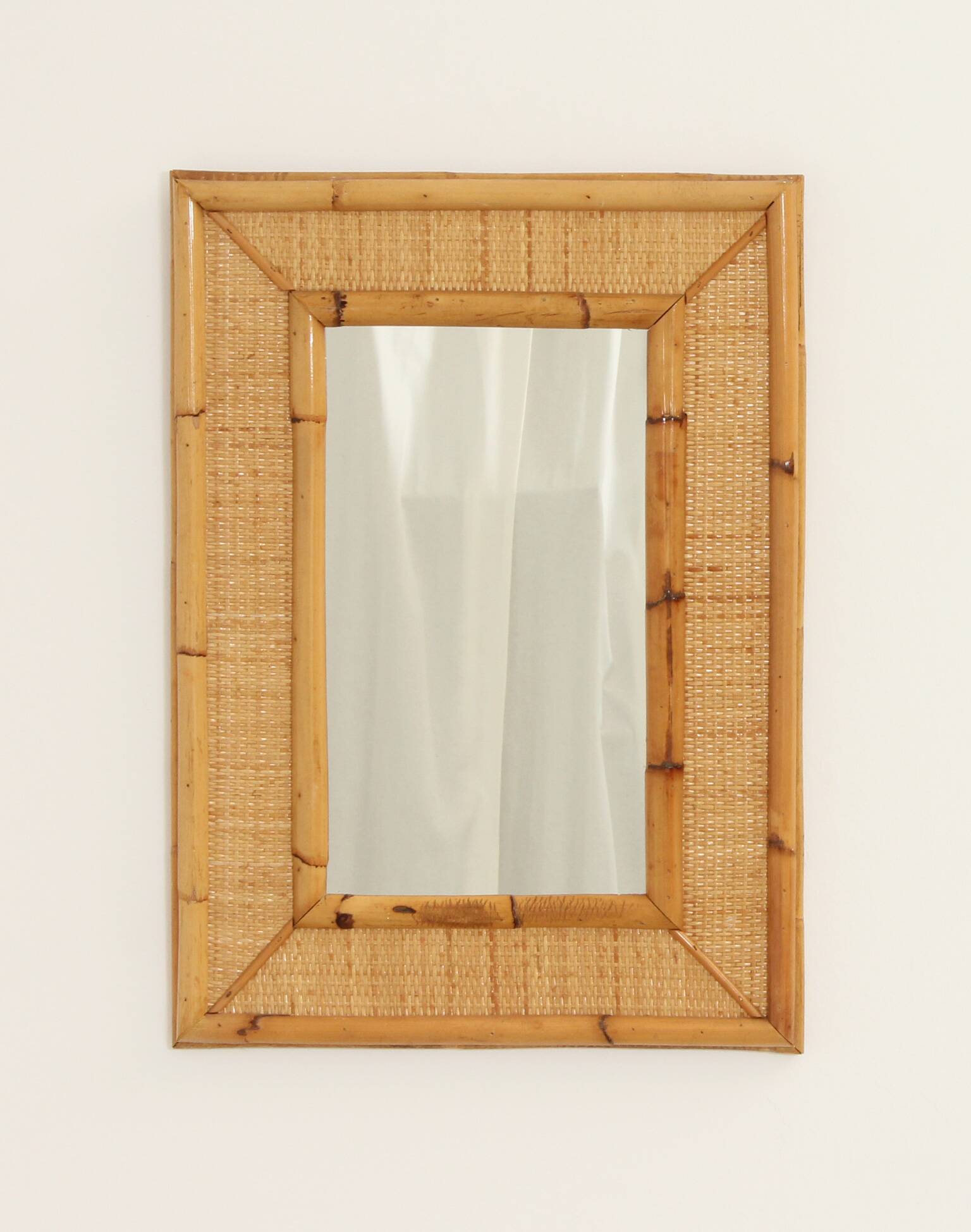 1970s wall mirror in rattan and cane, Spain