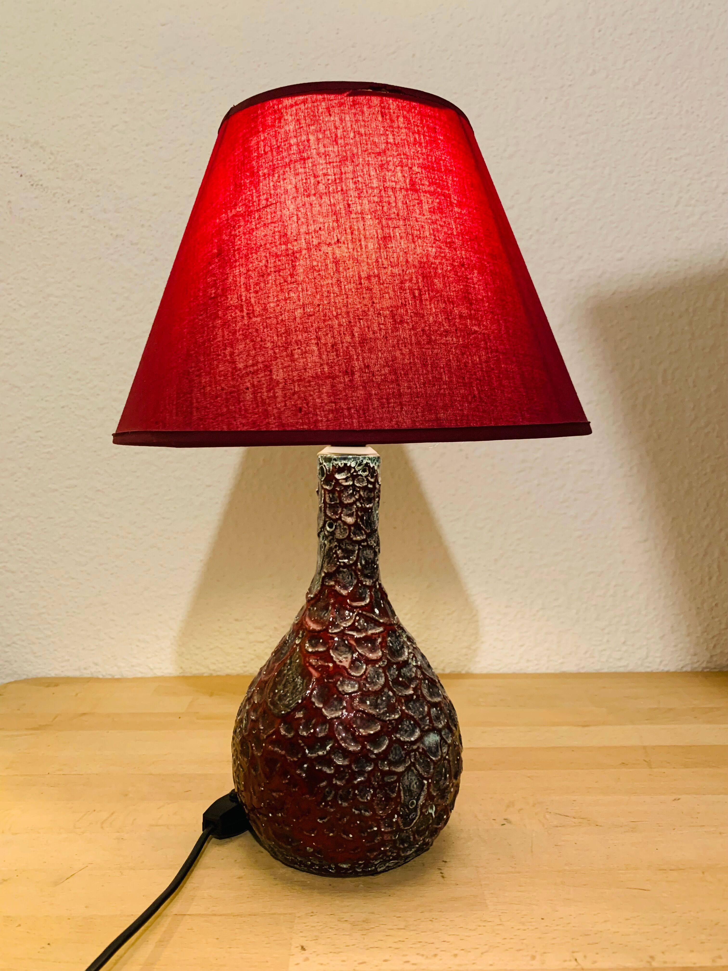 Red crisp ceramic lamp Vallauris