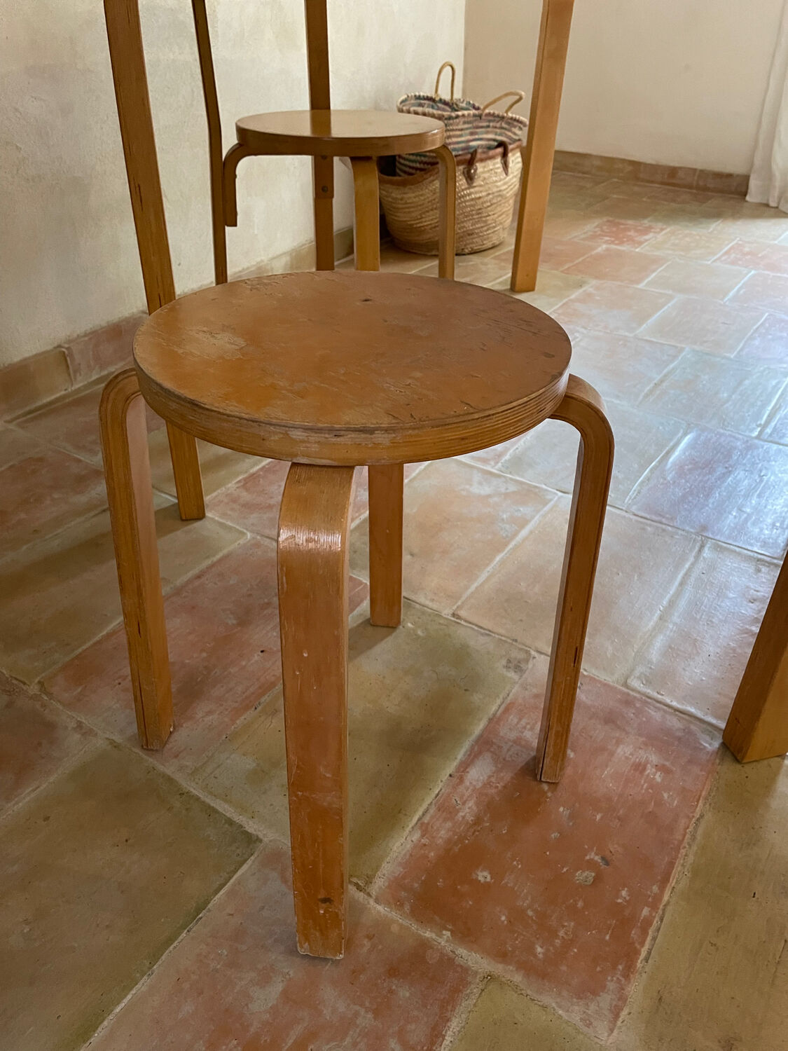 Attractive designer set: table, chairs and stool