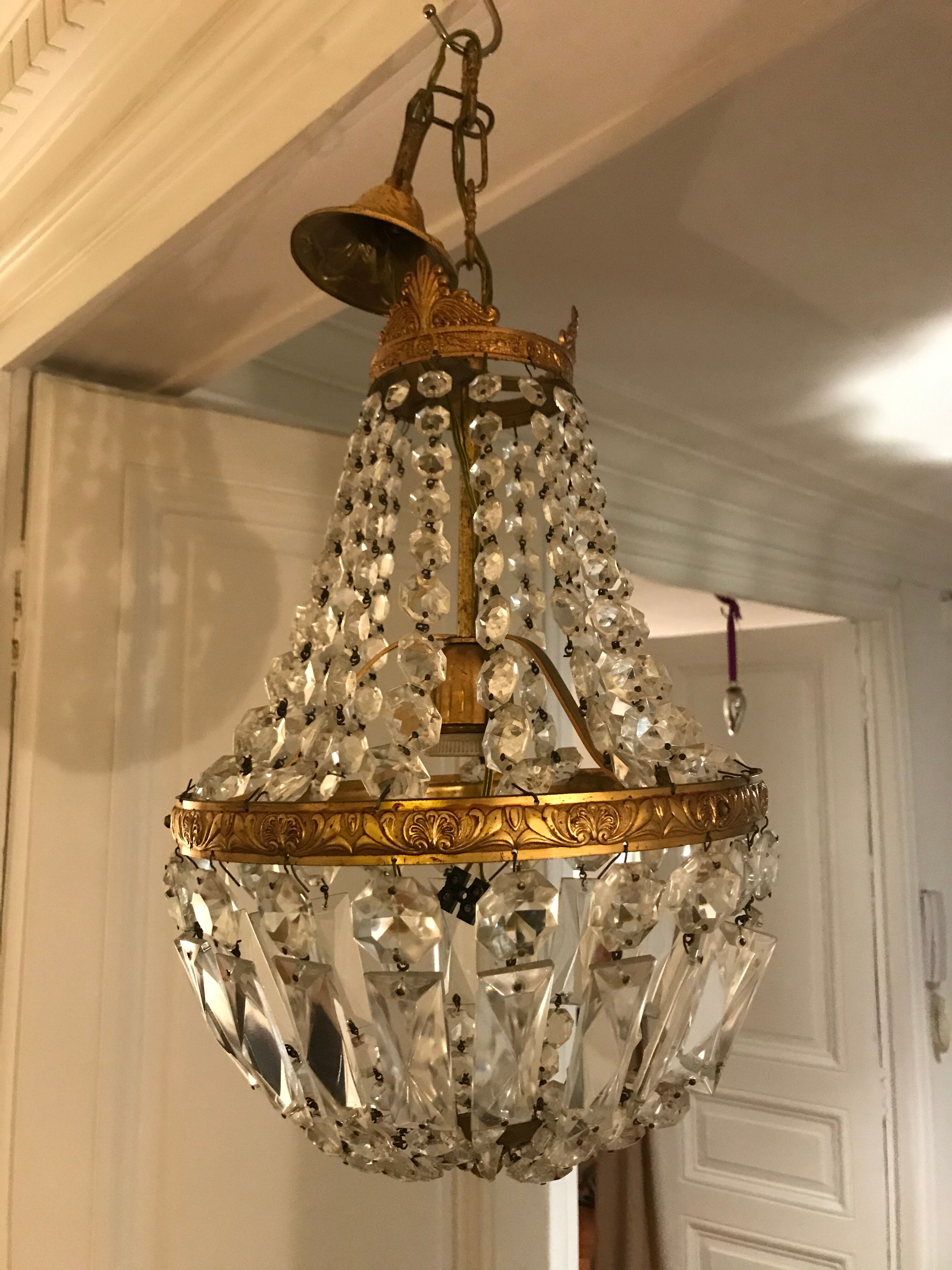 Lustre montgolfière à pampilles laiton et verre