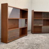 glass wall bookcase in vintage teak 1950