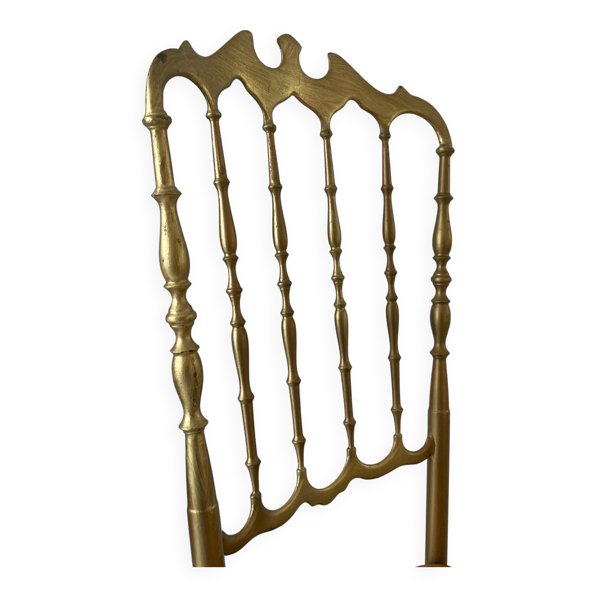Set of 3 Chiavari chairs in brass with velvet seat and high back, 1950s, Italy.