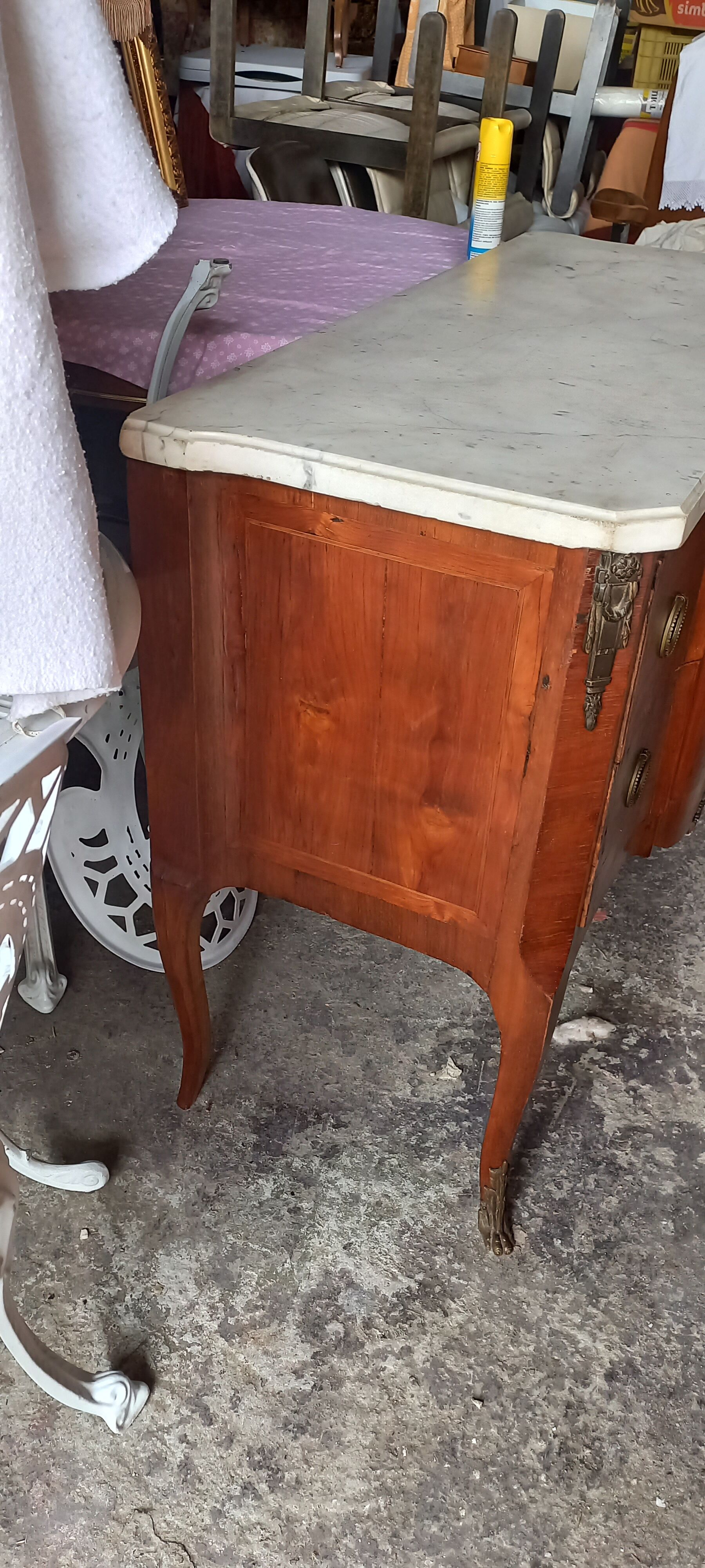 Louis XVI period chest of drawers with marble.