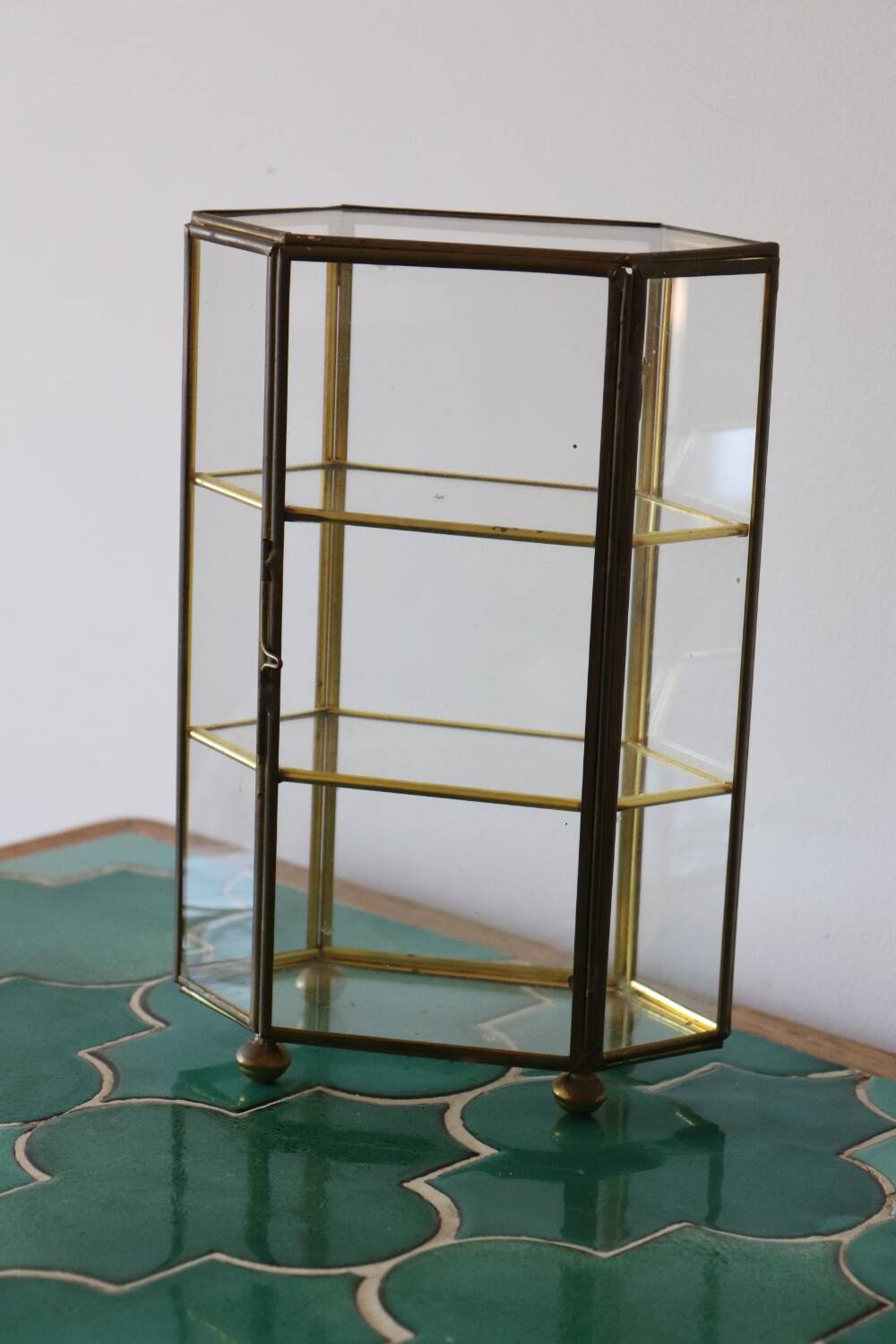 Vintage glass and brass jewelry box