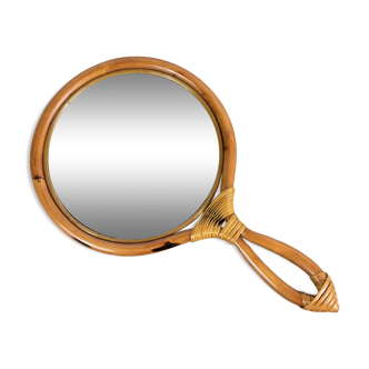 Rattan handle mirror