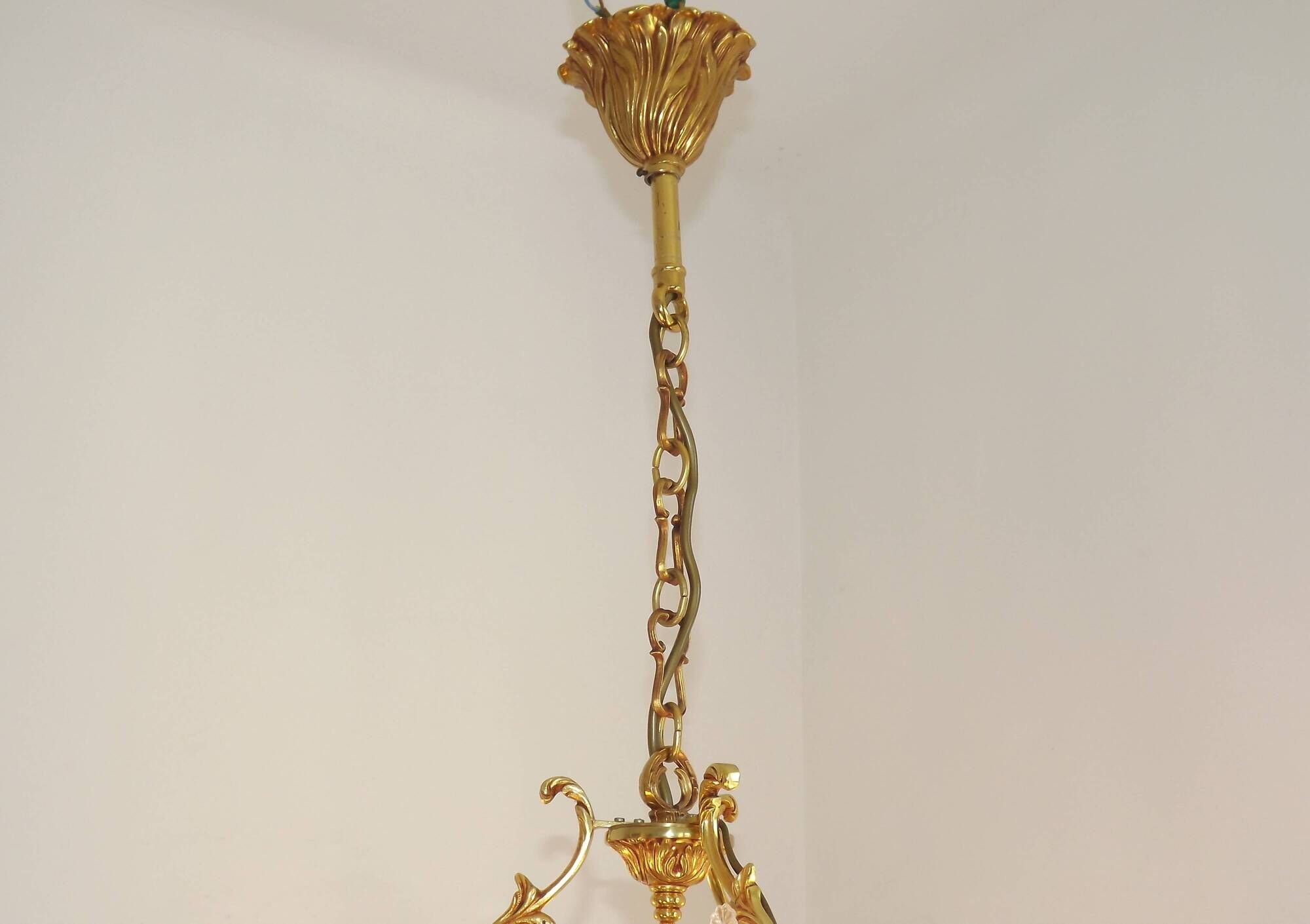 Mid Century Louis XV style cage chandelier - 6 arms - Brass and Crystal
