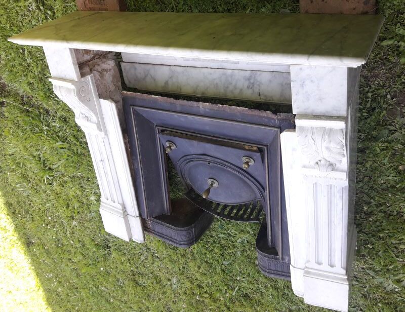 Old fireplace XIX° white marble