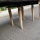 Renovated square extendable dining table in raw solid cherry wood, Louis XVI style.